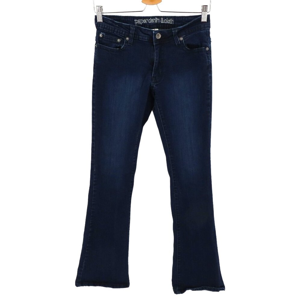 Paper Denim & Cloth Womens 4/27 Dark Blue Button Flap Pocket Flare Denim Jeans